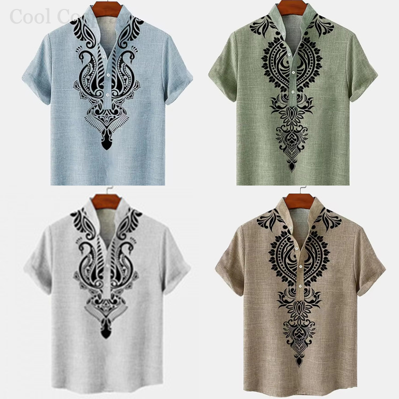 Ethnic Fashion For Men - Camicia Henley Retrò da Uomo con