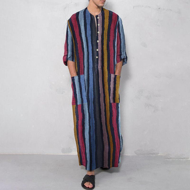 Ethnic Wear Fashion Designer - Camicia Lunga da Uomo a Righe